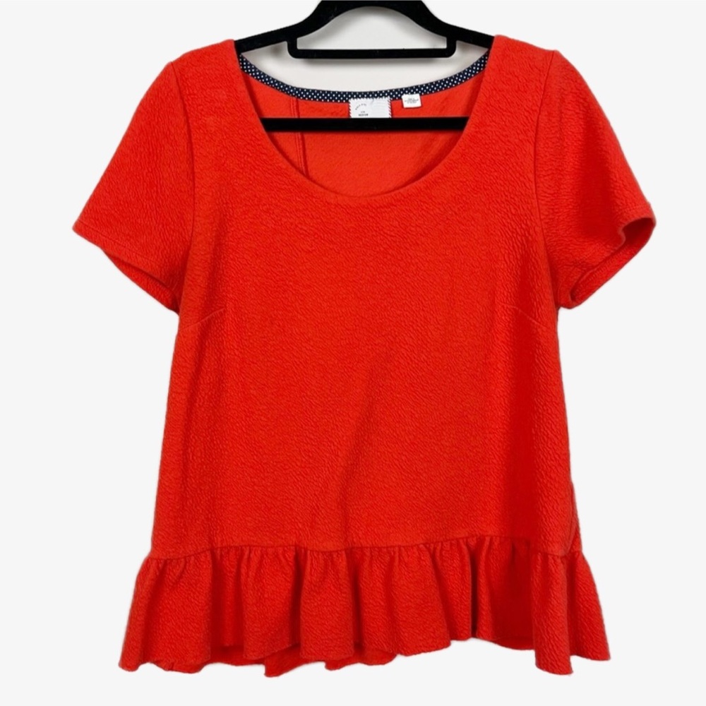 ANTHROPOLOGIE POSTMARK PEPLUM SHORT SLEEVE TOP IN RED SIZE MEDIUM